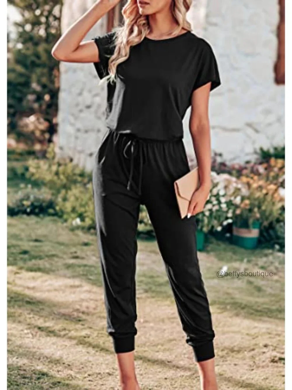 Short Sleeve Casual Jumpsuit with Pockets & Button Closure